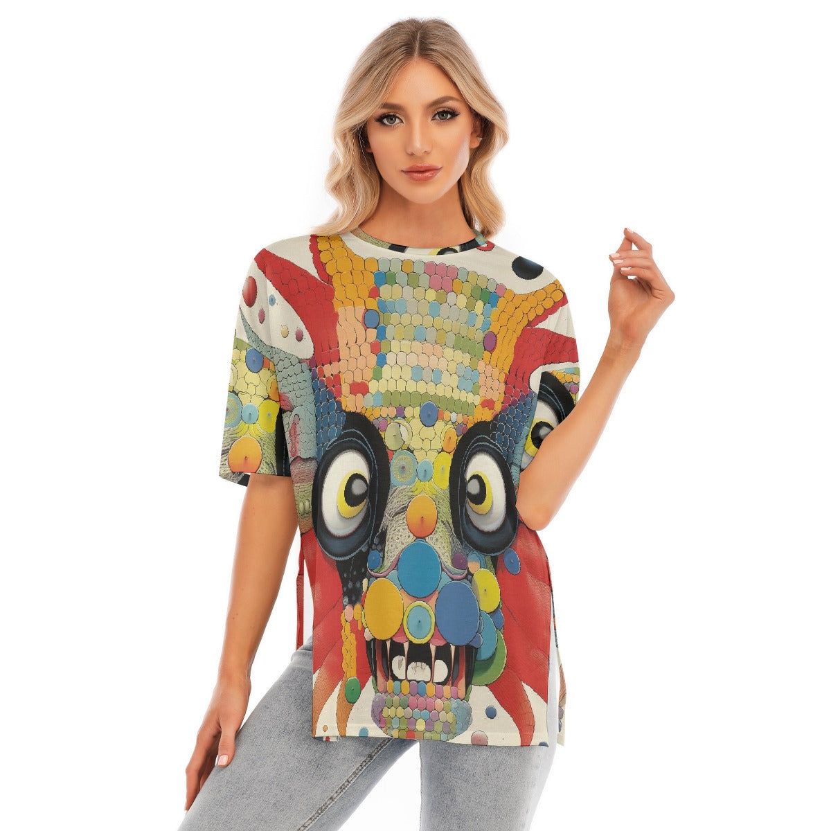 All-Over Print Women's Short Sleeves T-shirt With Hem Split