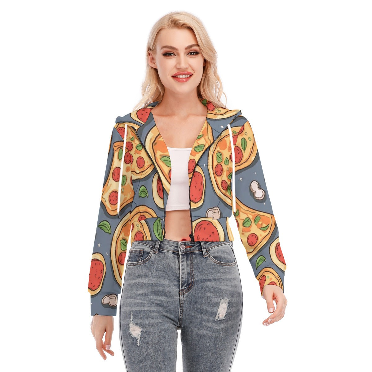 All-Over Print Women's Crop Top Hoodie With Zipper Closure