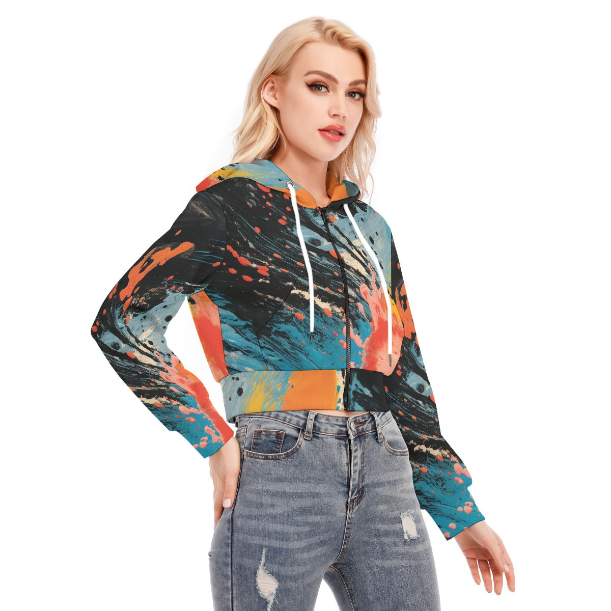All-Over Print Women's Crop Top Hoodie With Zipper Closure