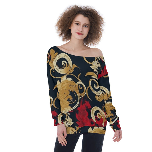 All-Over Print Oversized Women's Off-Shoulder Sweatshirt
