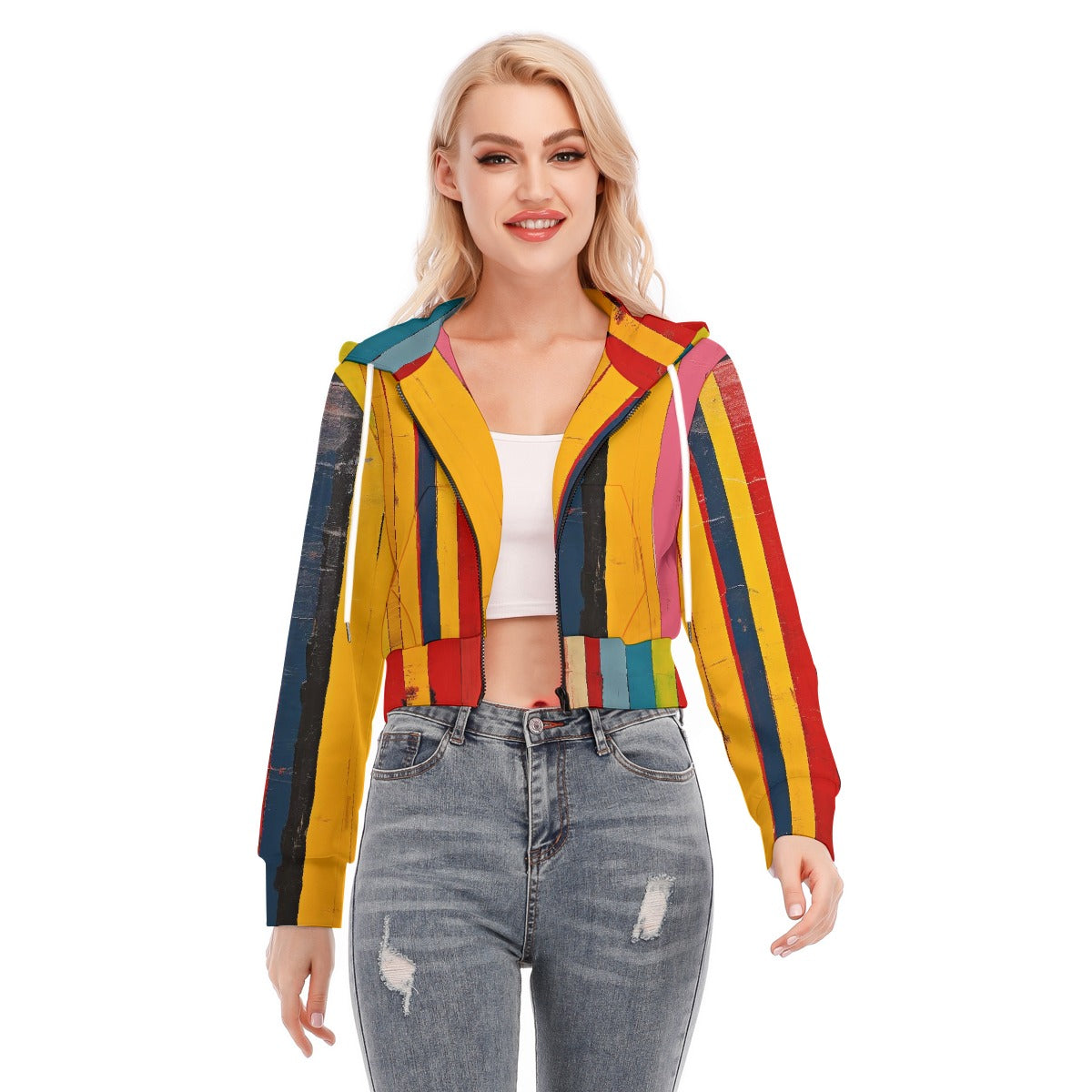 All-Over Print Women's Crop Top Hoodie With Zipper Closure