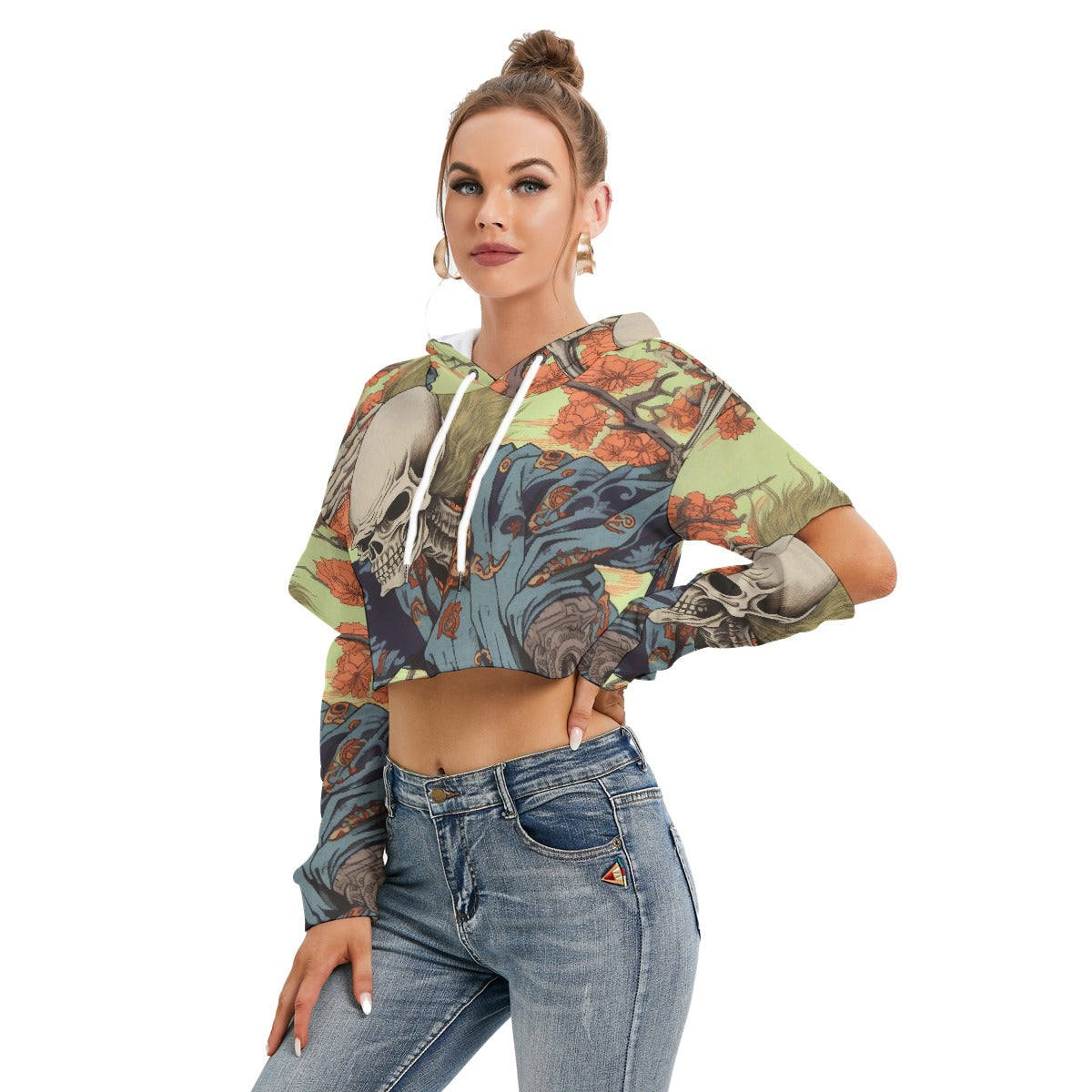 All-Over Print Women's Heavy Fleece Hoodie With Hollow Out Sleeve