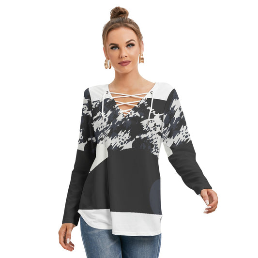 All-Over Print Women's Long Sleeve Neckline Tie Sweatshirt