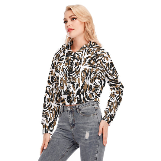 All-Over Print Women's Crop Top Hoodie With Zipper Closure