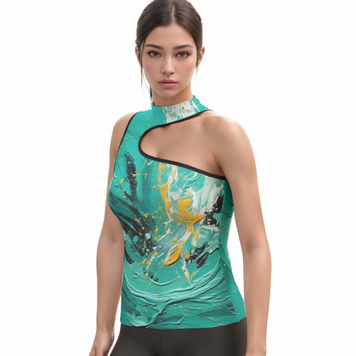 All-Over Print Women's Halter Sleeveless Asymmetrical Tank Top