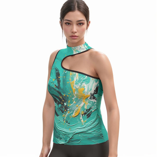 All-Over Print Women's Halter Sleeveless Asymmetrical Tank Top