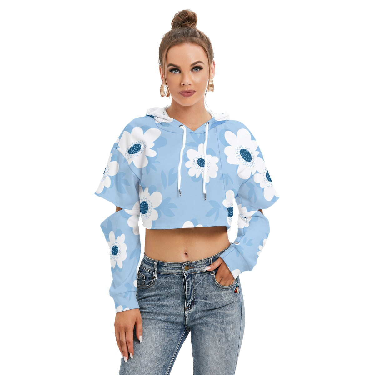 All-Over Print Women's Heavy Fleece Hoodie With Hollow Out Sleeve