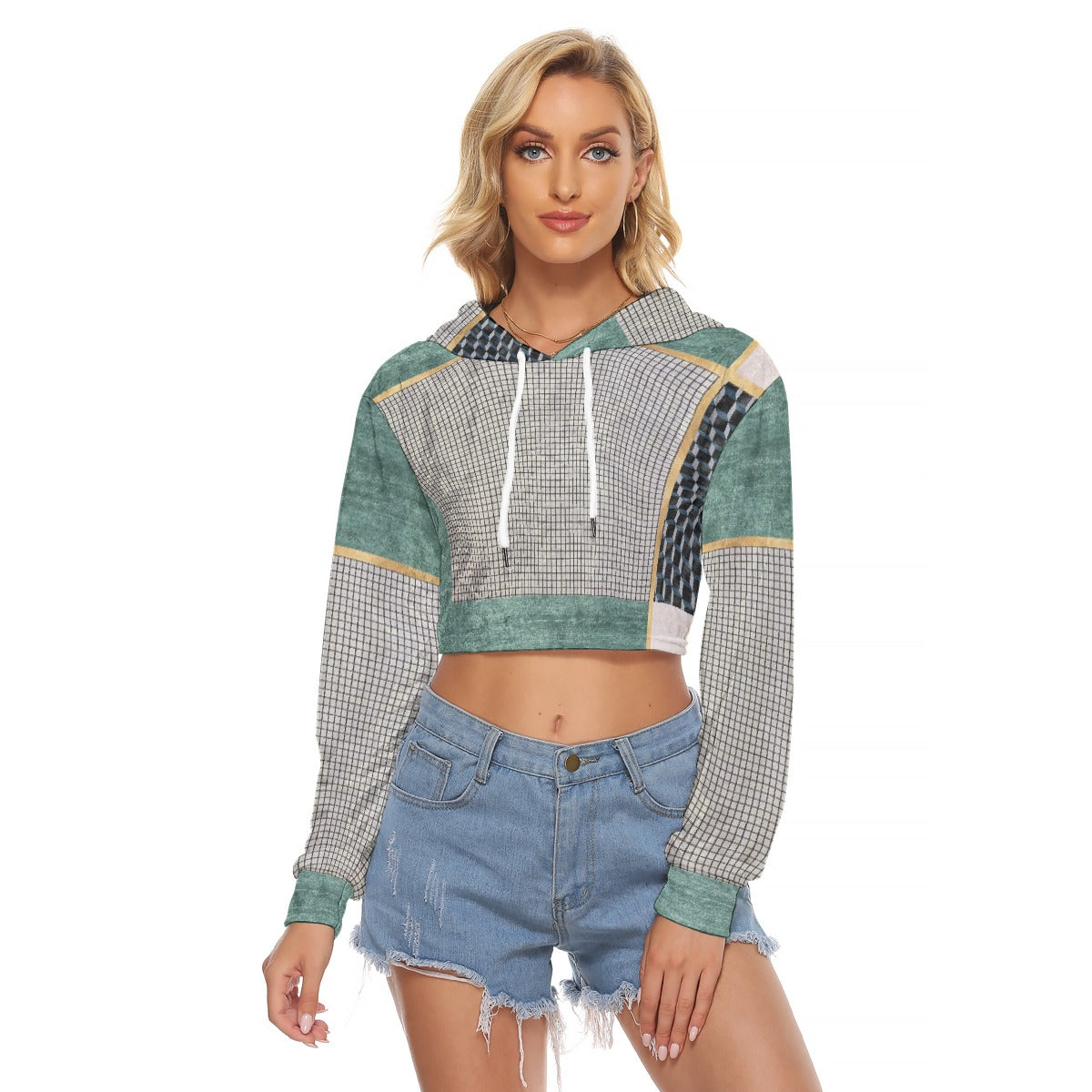 All-Over Print Women's Crop Top Hoodie|Velvet