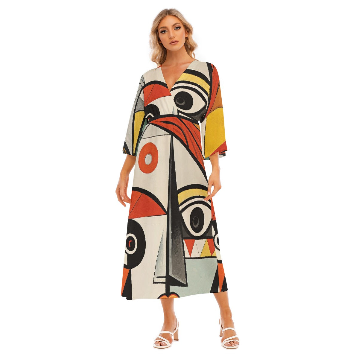 All-Over Print Women's Mid-Sleeve Long Dress