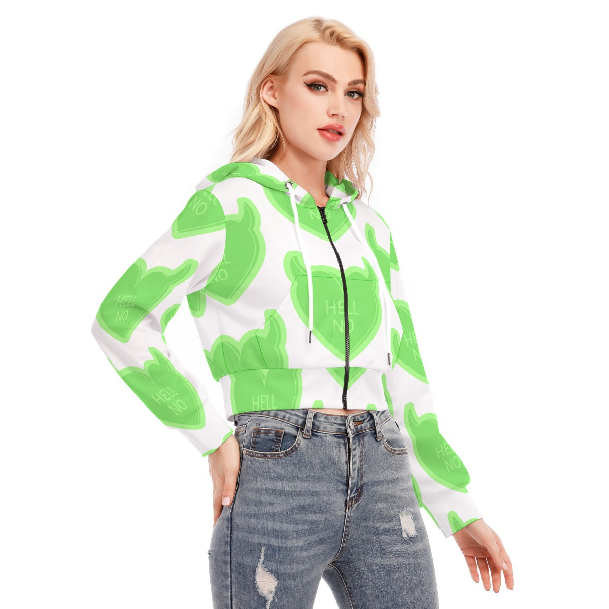 All-Over Print Women's Crop Top Hoodie With Zipper Closure