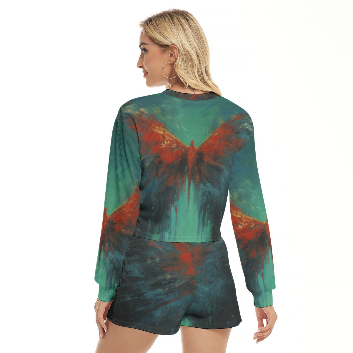 All-Over Print Women's Short Sweatshirt And Pants Suit