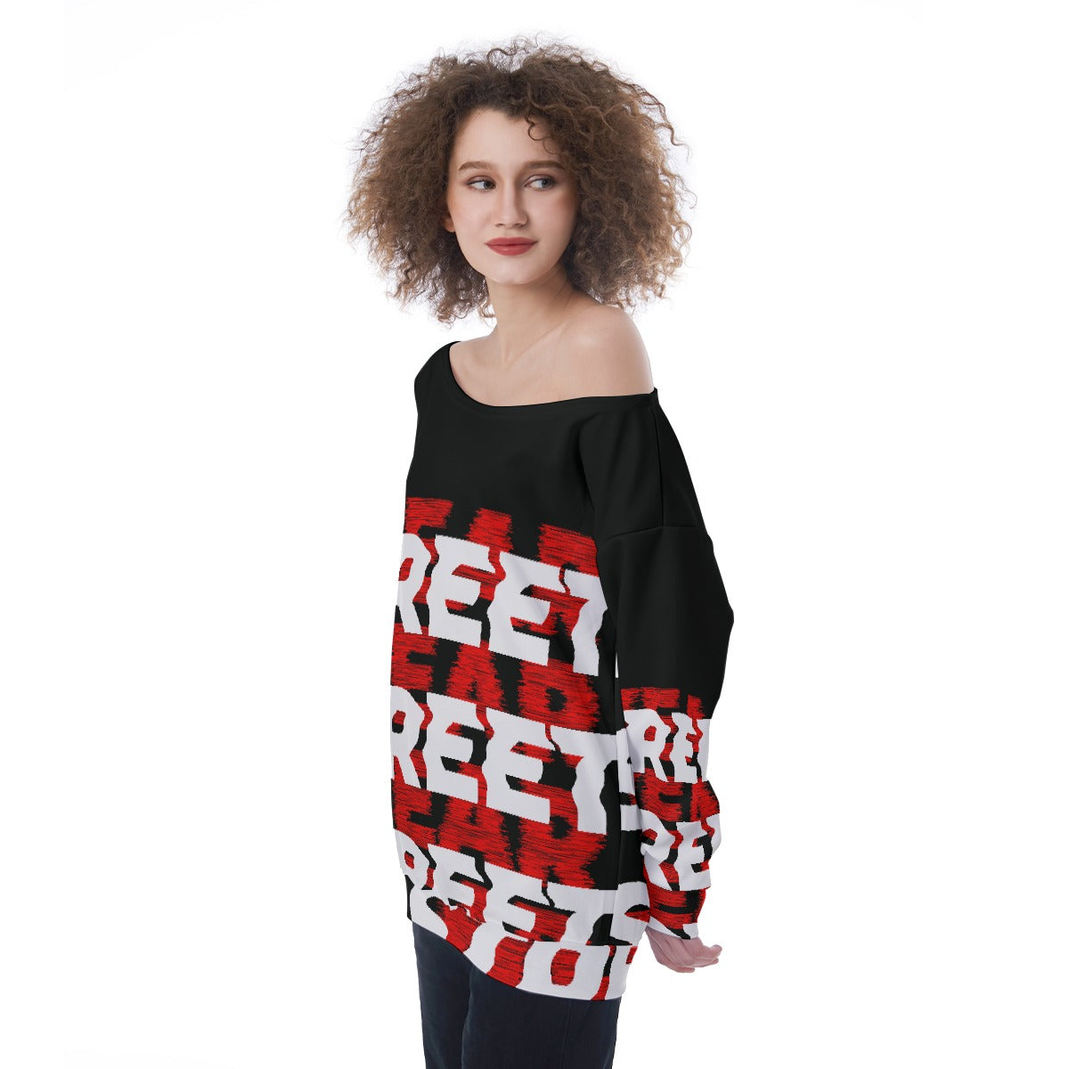 All-Over Print Oversized Women's Off-Shoulder Sweatshirt