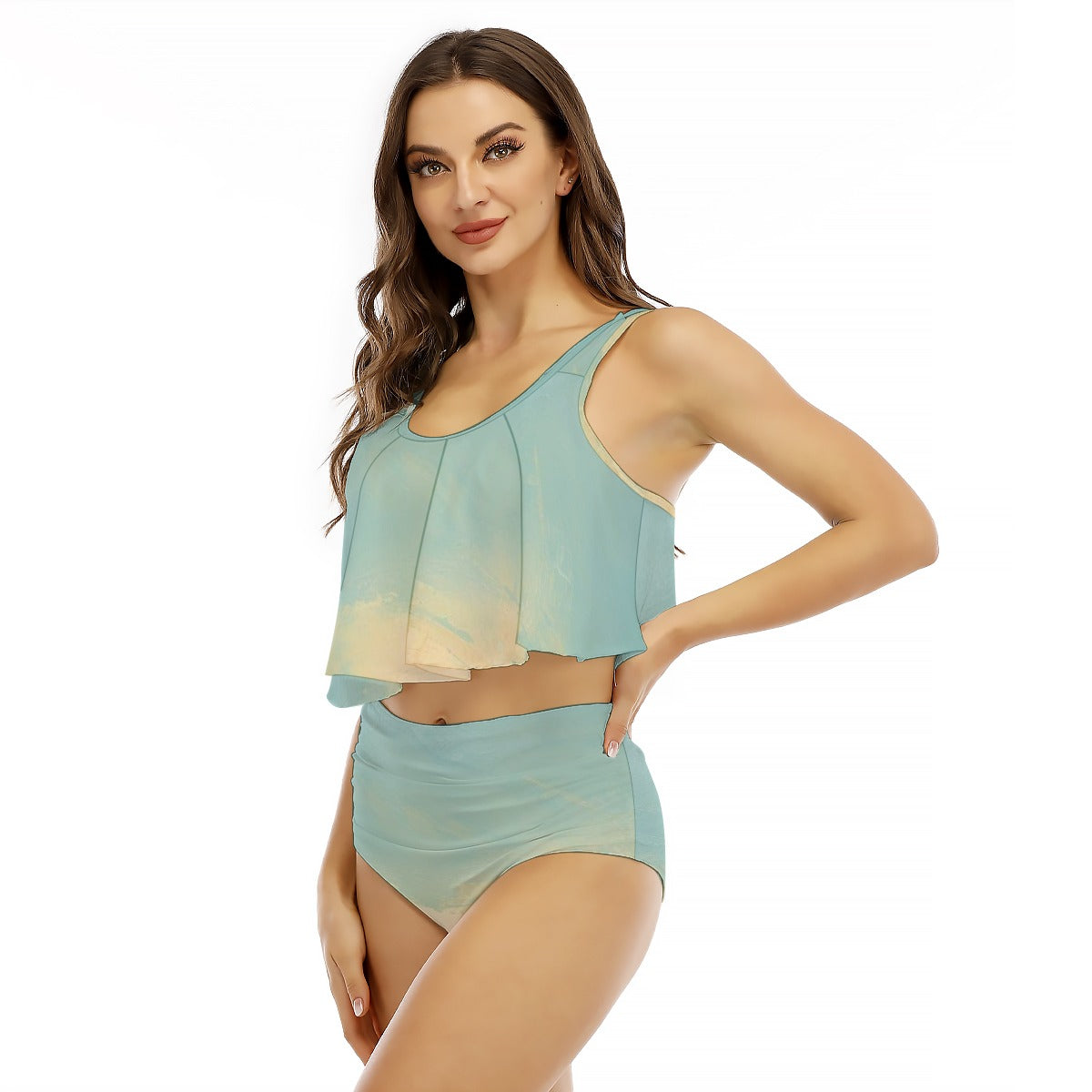 All-Over Print Women's Ruffled Vest Bikini Swimsuit