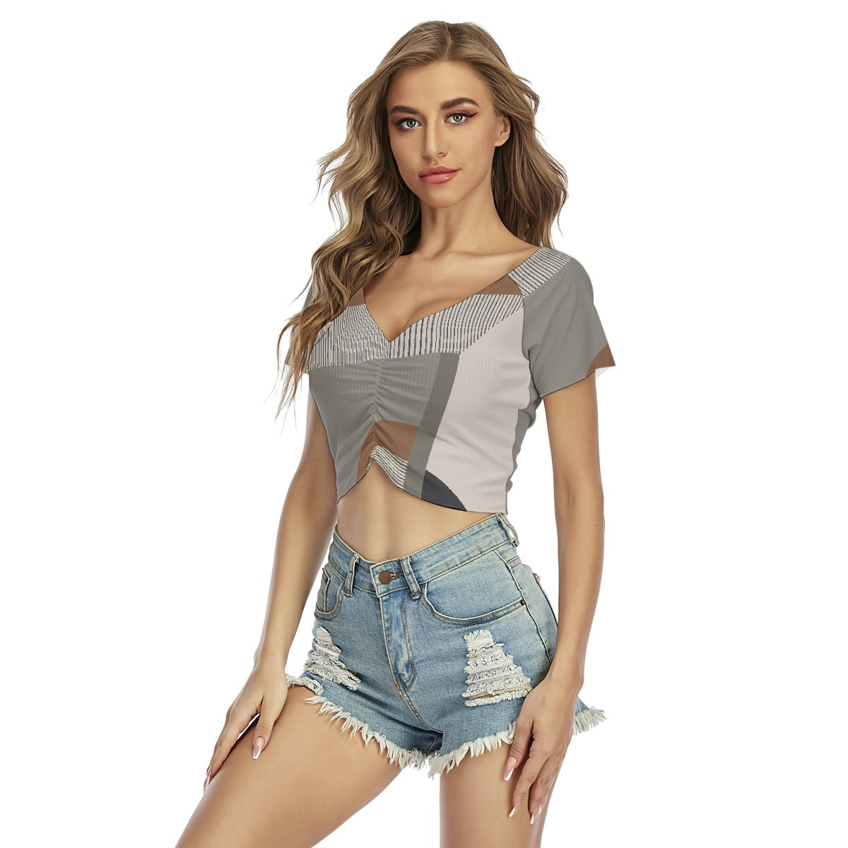 All-Over Print Women's Raglan Drawstring Front  Crop Tee