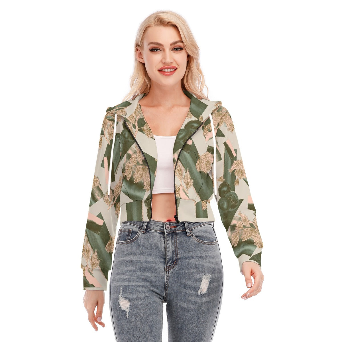 All-Over Print Women's Crop Top Hoodie With Zipper Closure