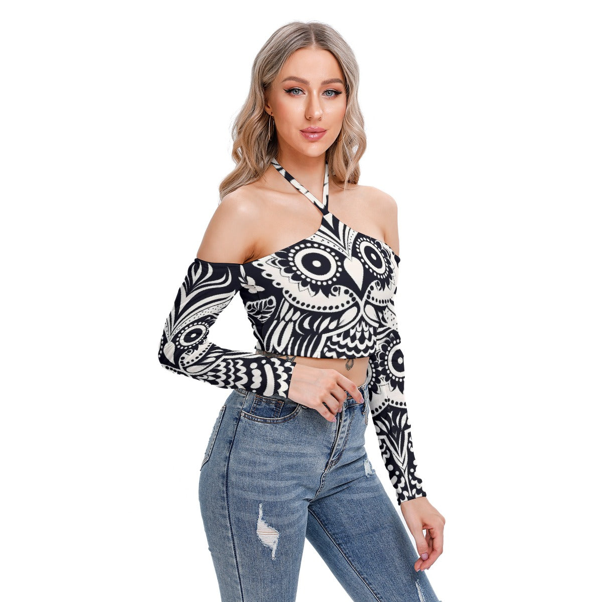 All-Over Print Women's Halter Lace-up Top