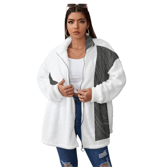 All-Over Print Unisex Borg Fleece Stand-up Collar Coat With Zipper Closure(Plus Size)