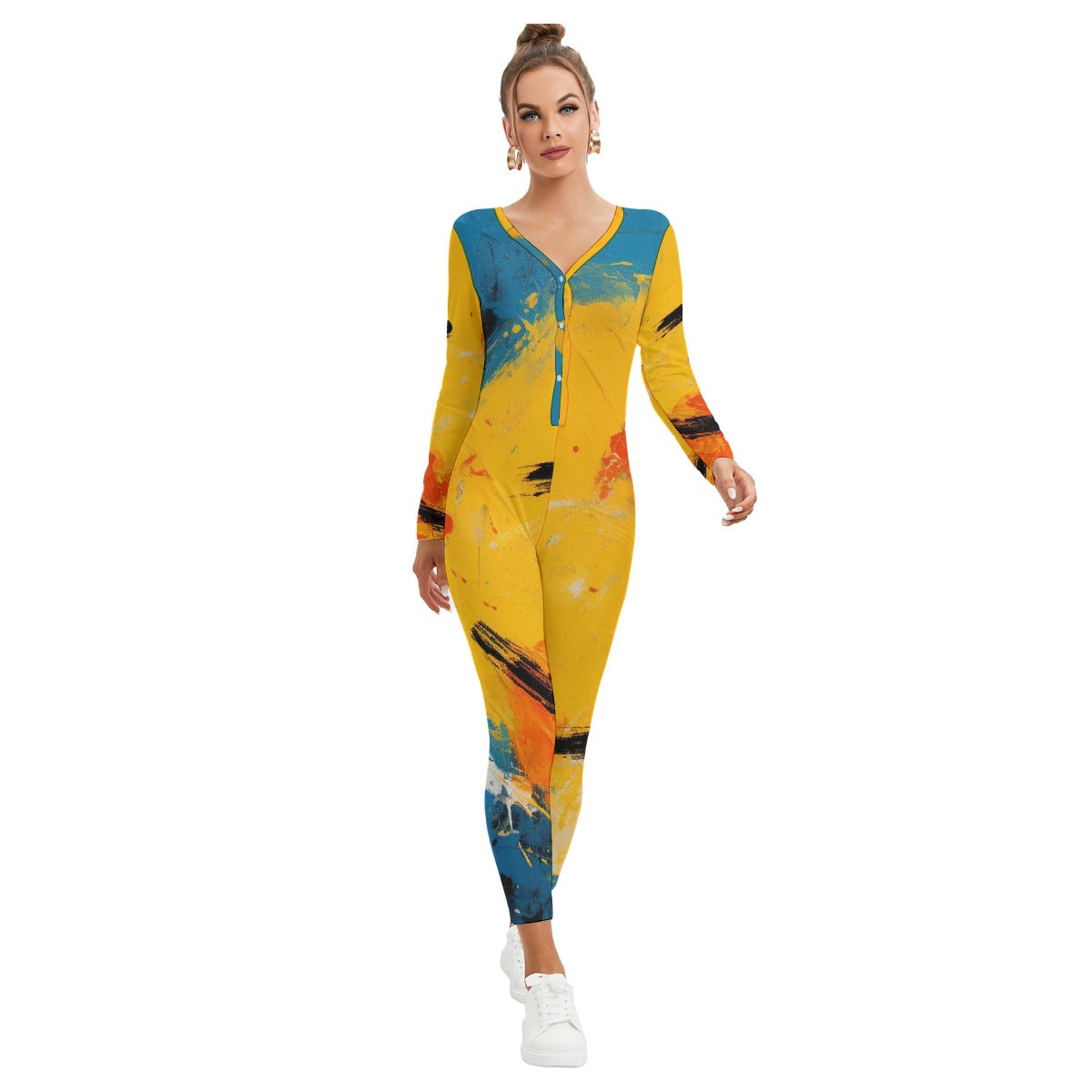 All-Over Print Women's Plunging Neck Jumpsuit