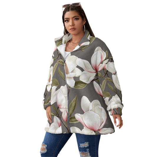All-Over Print Unisex Borg Fleece Stand-up Collar Coat With Zipper Closure(Plus Size)