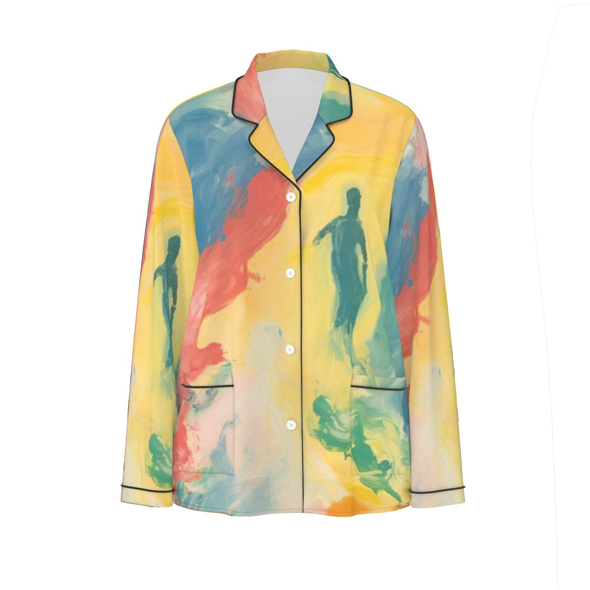 All-Over Print Women's Long Sleeve Pajama Set With Black Contrast Piping