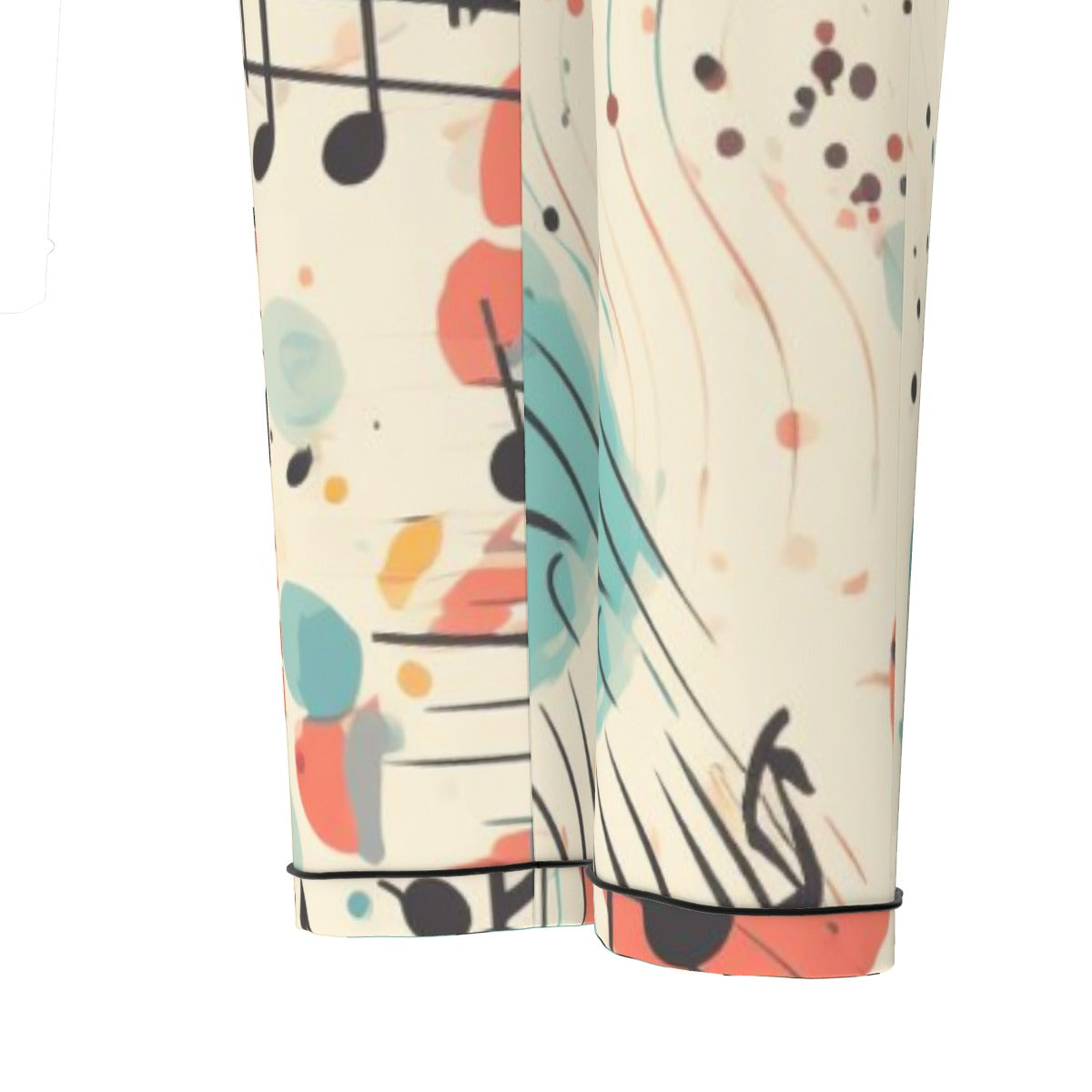 All-Over Print Women's Long Sleeve Pajama Set With Black Contrast Piping