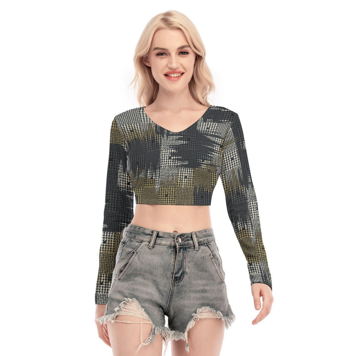 All-Over Print Women's Back Hollow T-shirt With Strap