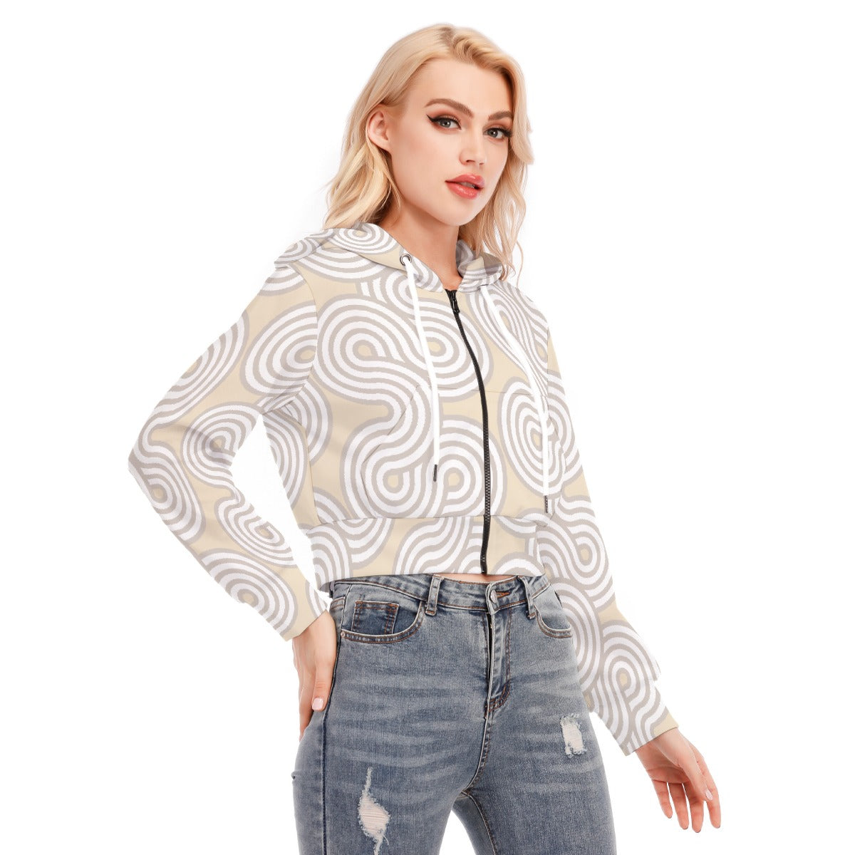 All-Over Print Women's Crop Top Hoodie With Zipper Closure