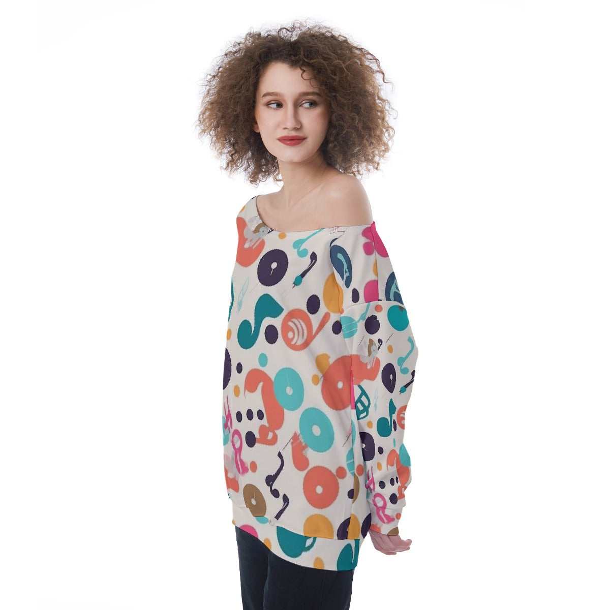 All-Over Print Oversized Women's Off-Shoulder Sweatshirt