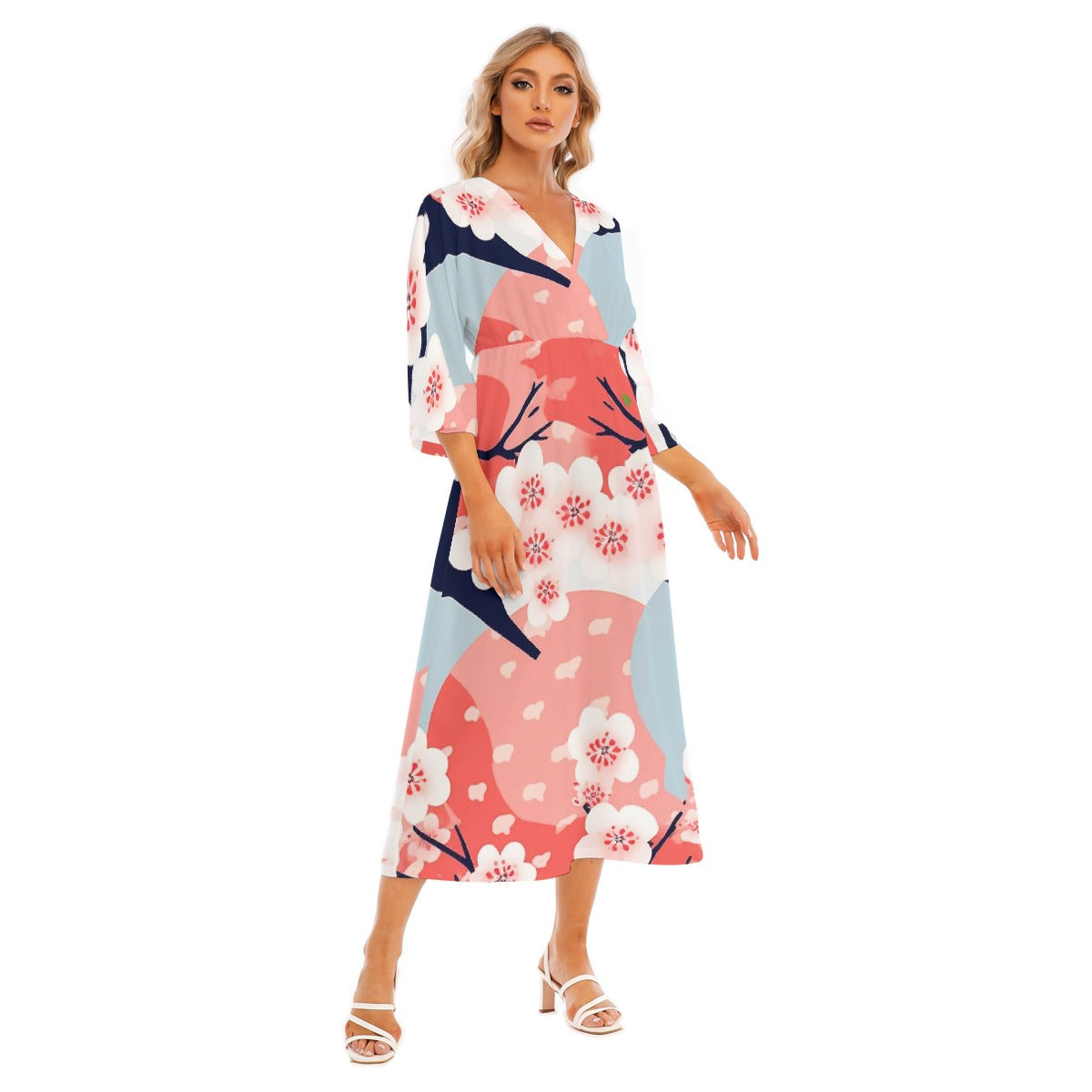 All-Over Print Women's Mid-Sleeve Long Dress