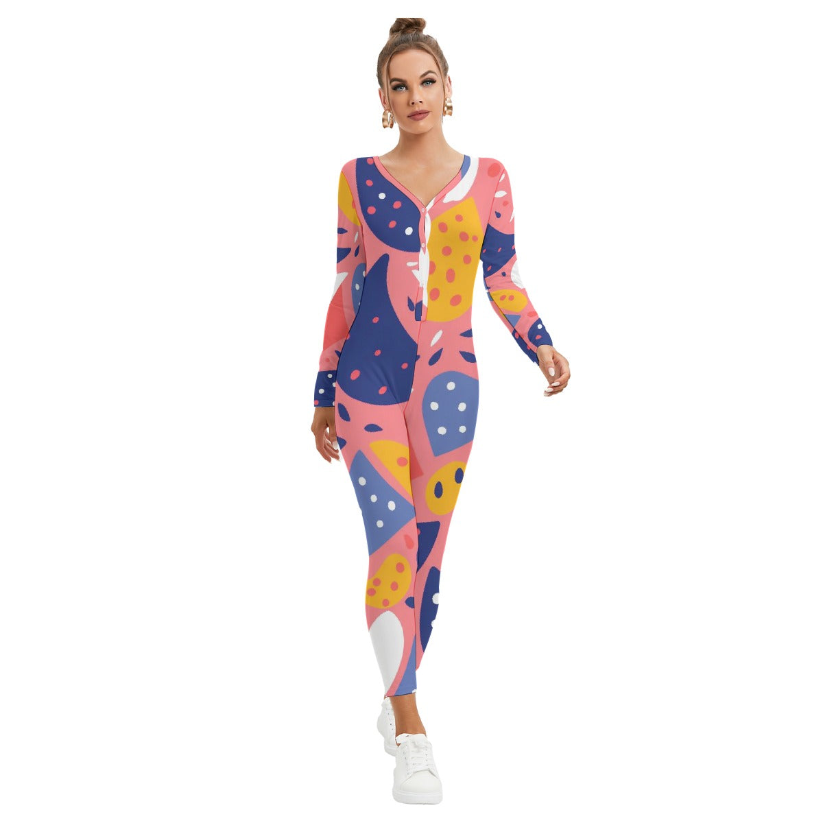All-Over Print Women's Plunging Neck Jumpsuit