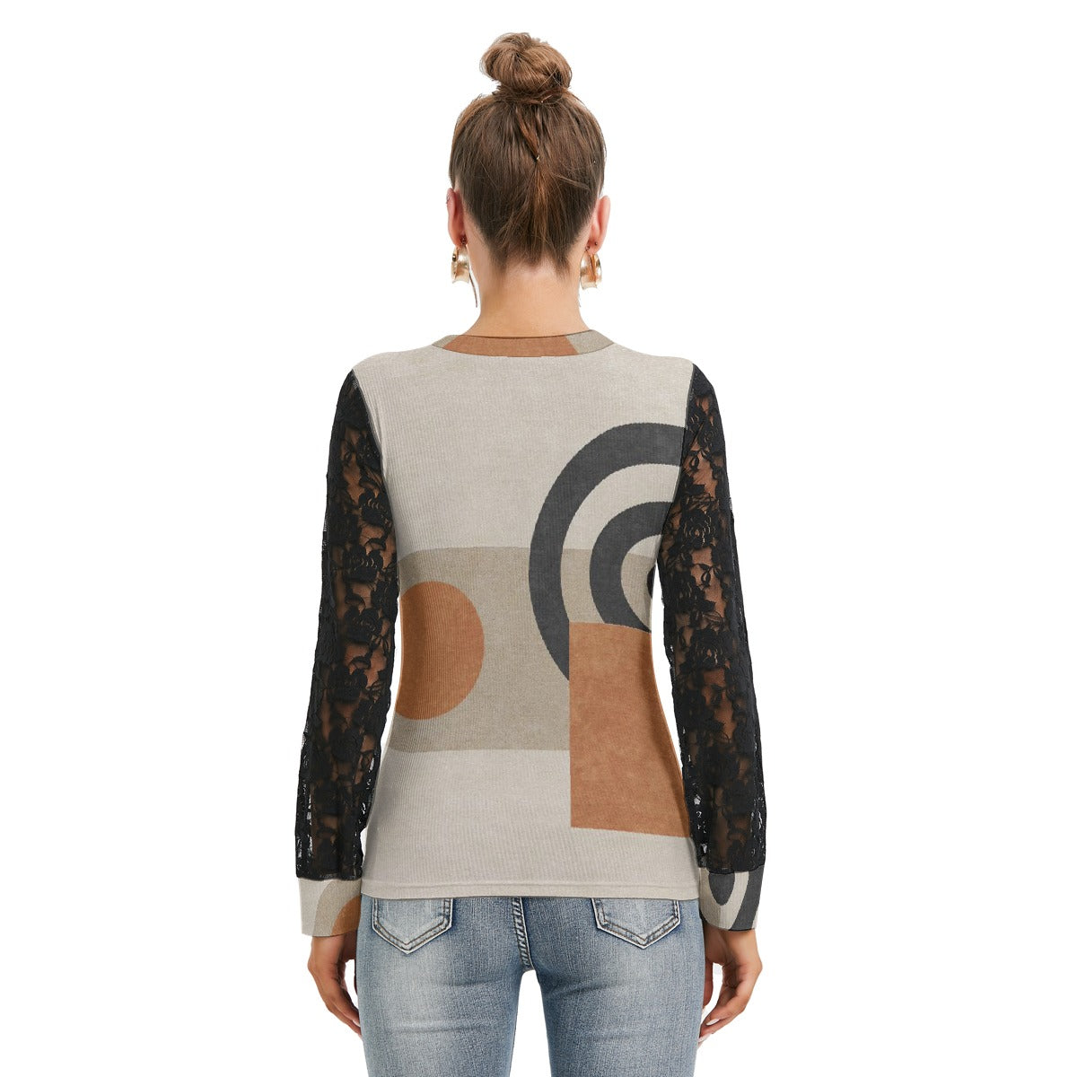 All-Over Print Women's T-shirt And Sleeve With Black Lace