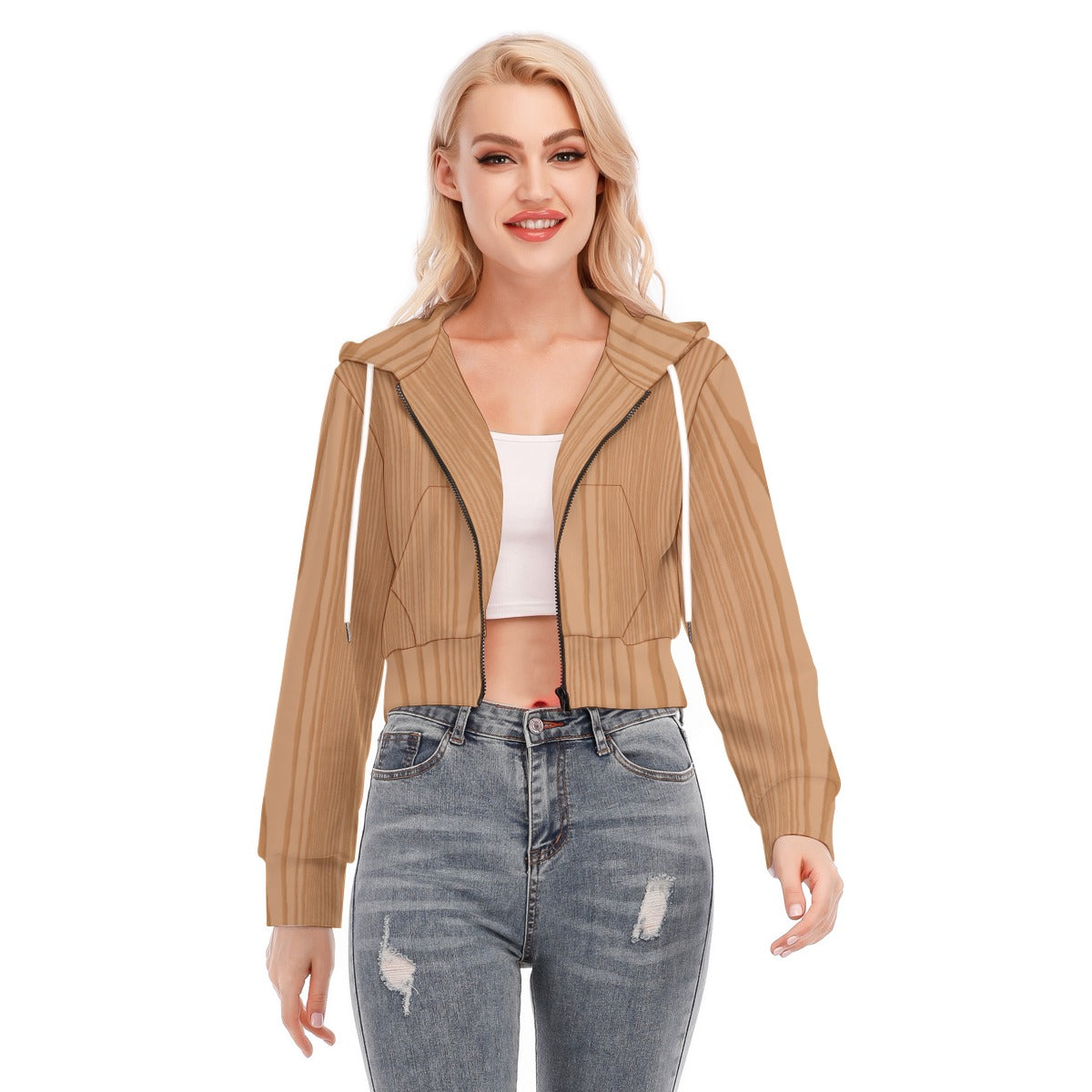 All-Over Print Women's Crop Top Hoodie With Zipper Closure