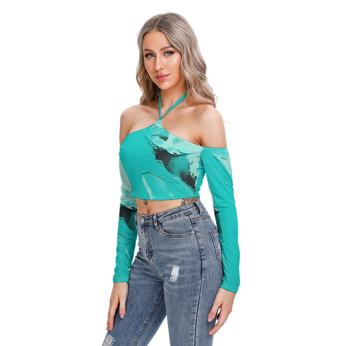 All-Over Print Women's Halter Lace-up Top