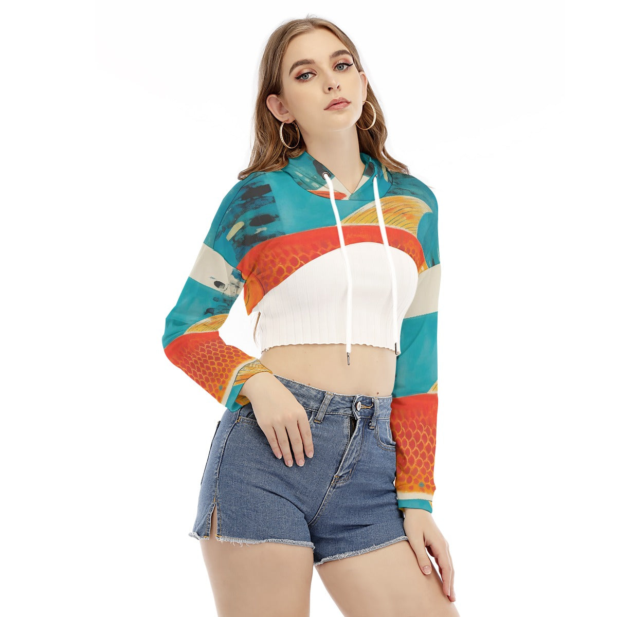 All-Over Print Women's Smock Short Hoodie With Long Sleeve