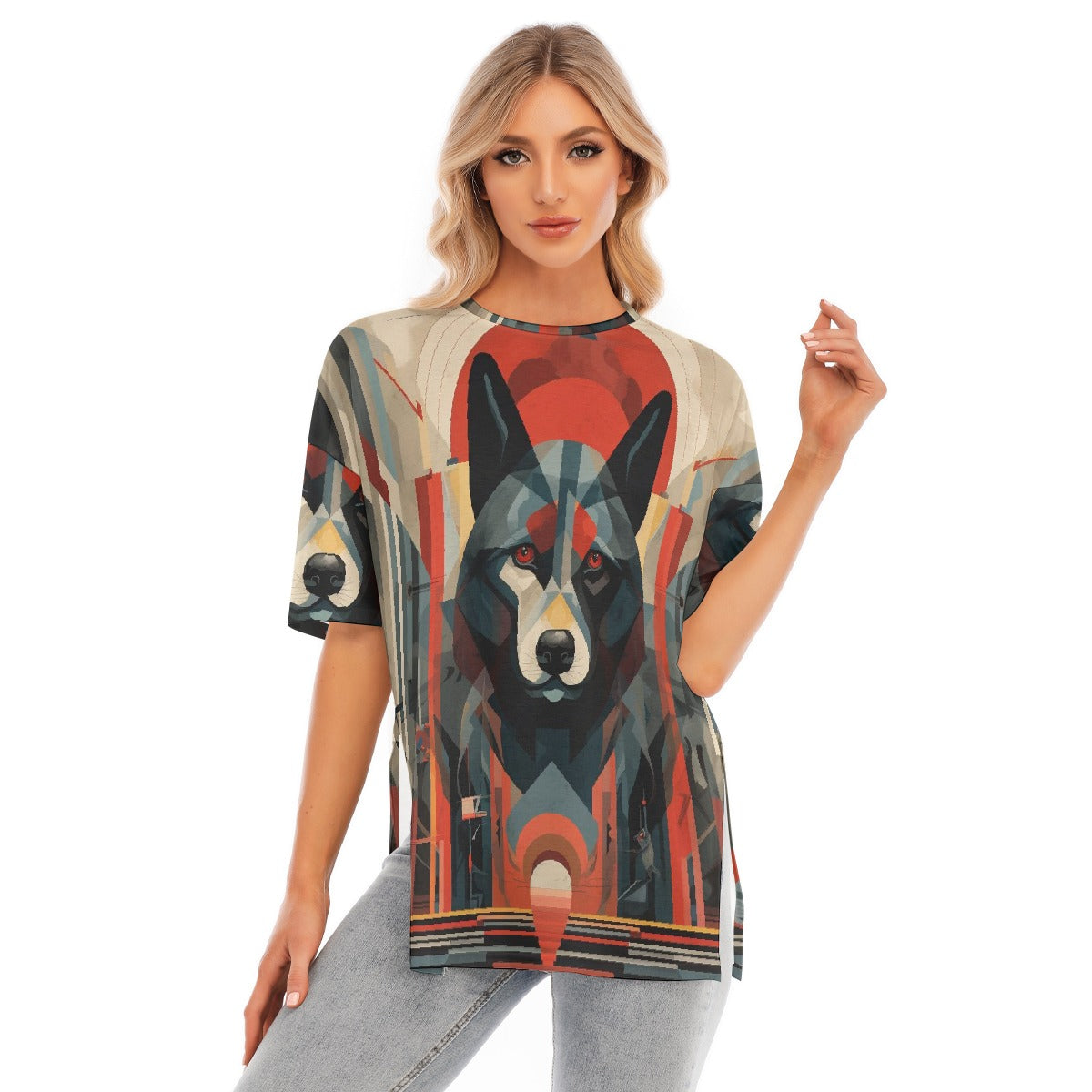 All-Over Print Women's Short Sleeves T-shirt With Hem Split