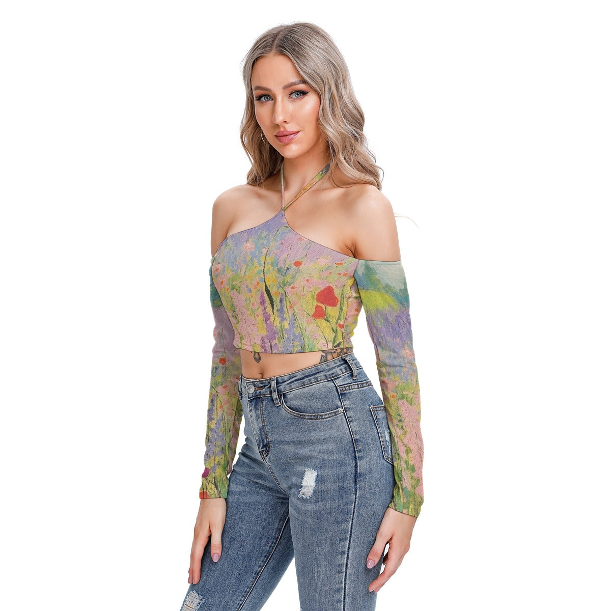 All-Over Print Women's Halter Lace-up Top
