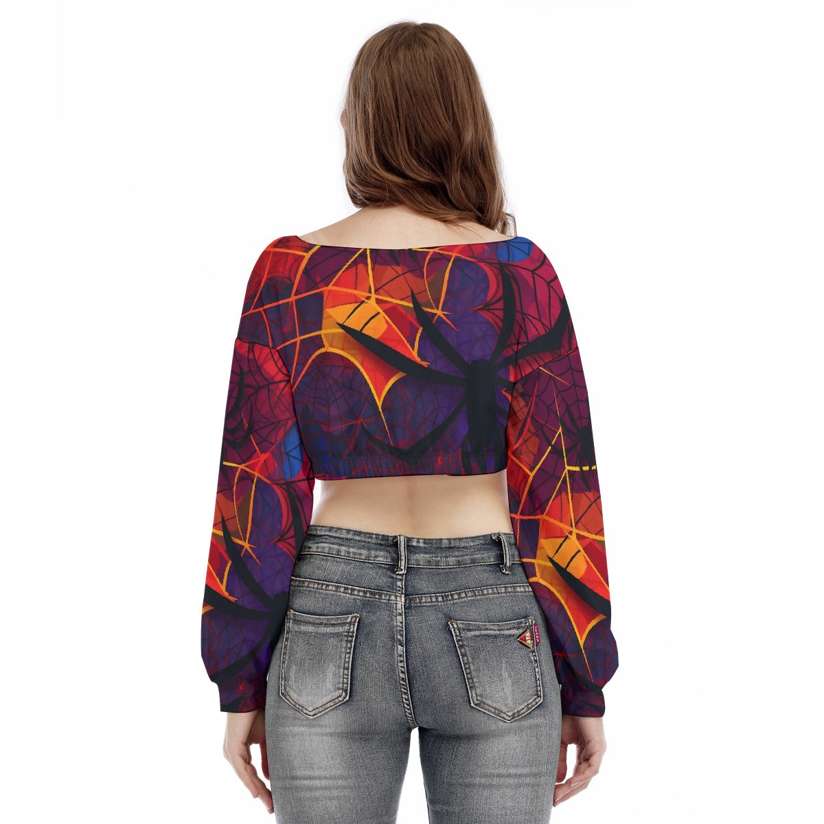 All-Over Print Women's V-neck Long Sleeve Cropped Sweatshirt