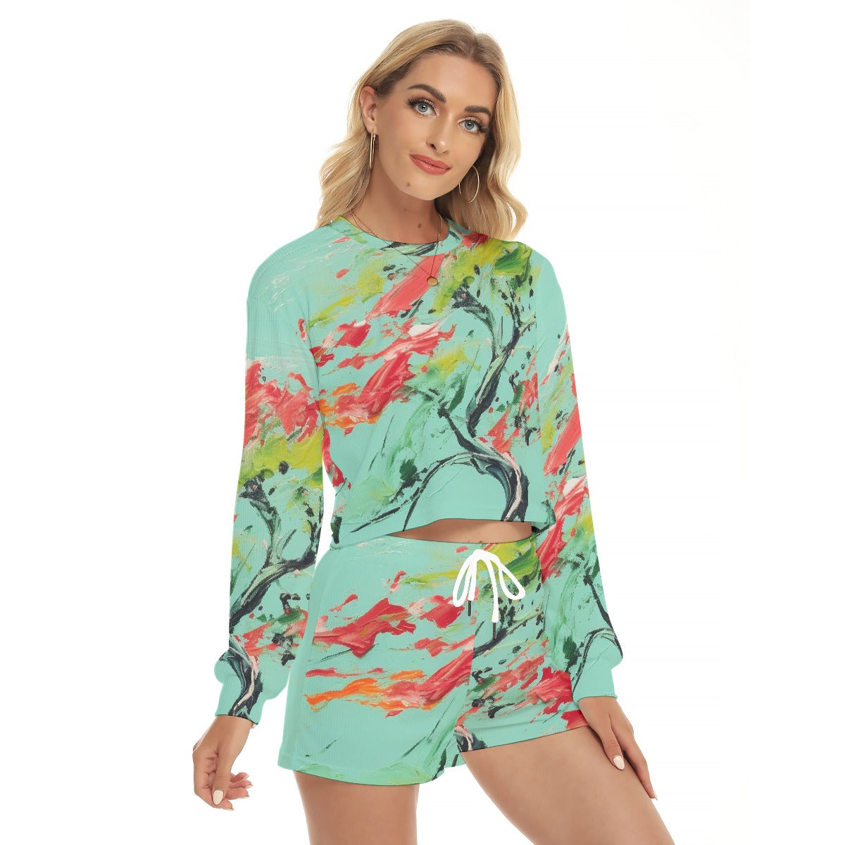 All-Over Print Women's Short Sweatshirt And Pants Suit