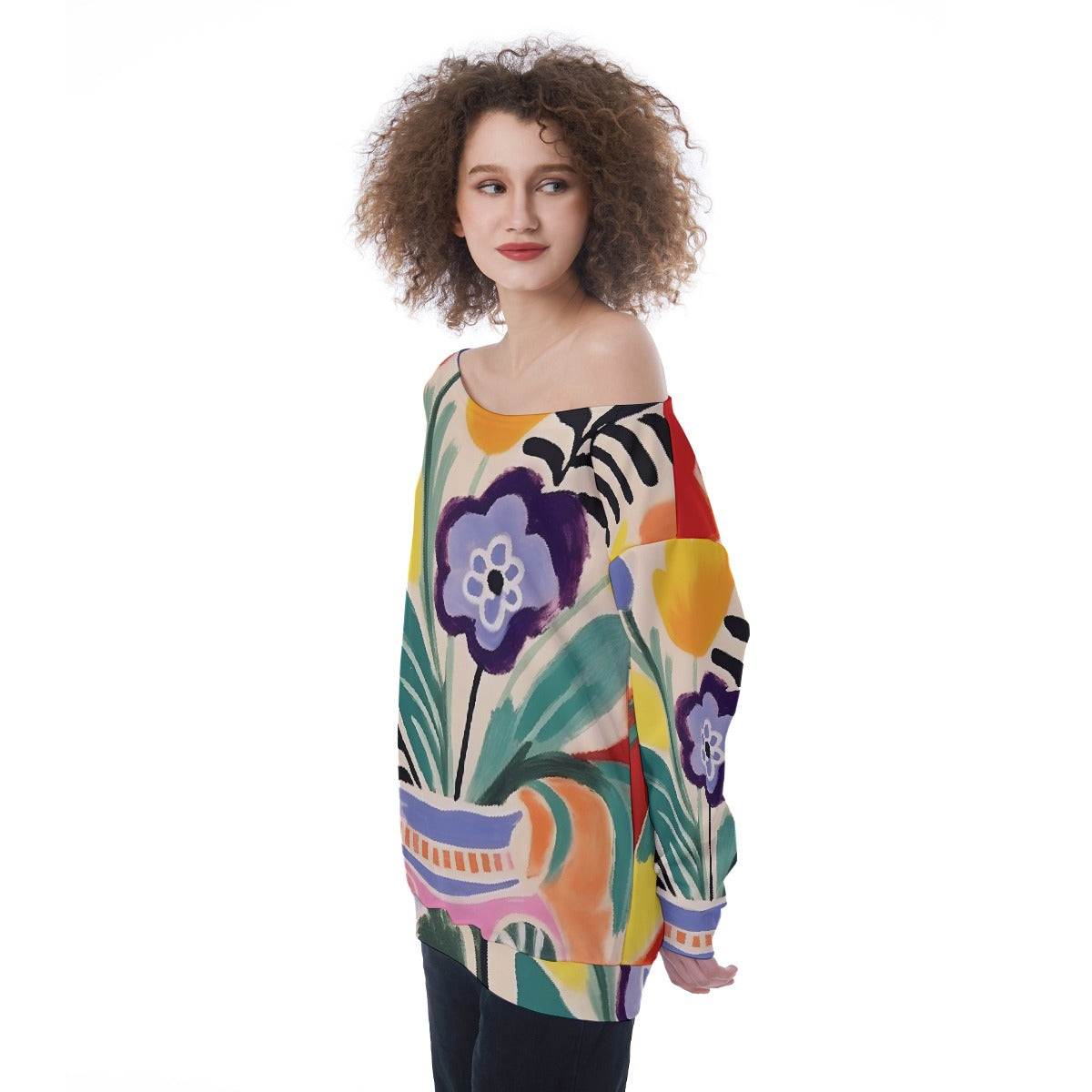 All-Over Print Oversized Women's Off-Shoulder Sweatshirt