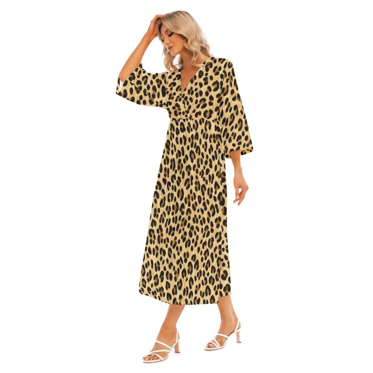 All-Over Print Women's Mid-Sleeve Long Dress