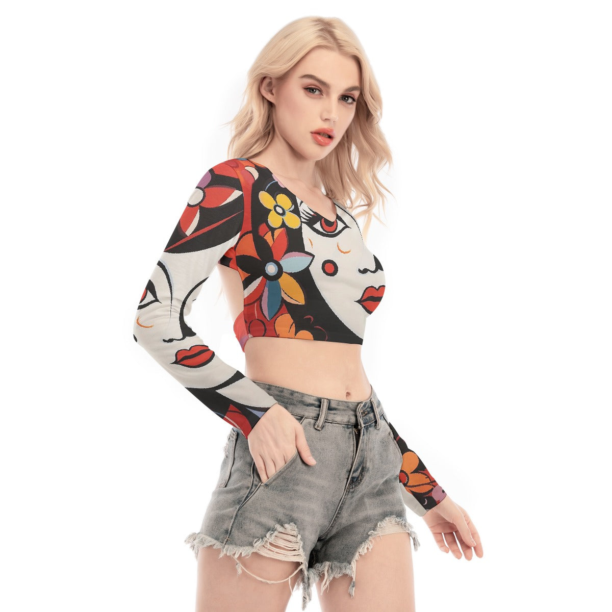 All-Over Print Women's Back Hollow T-shirt With Strap