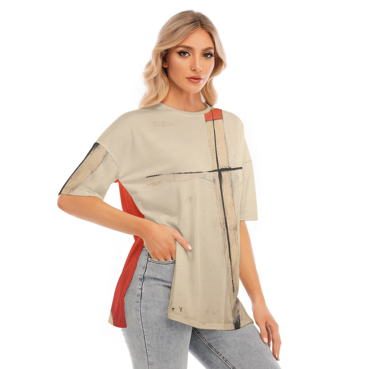 All-Over Print Women's Short Sleeves T-shirt With Hem Split