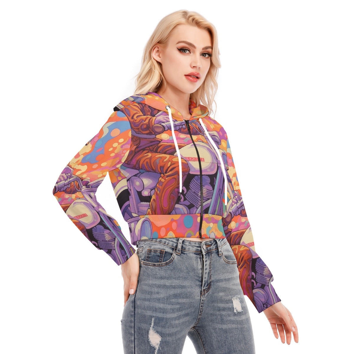 All-Over Print Women's Crop Top Hoodie With Zipper Closure