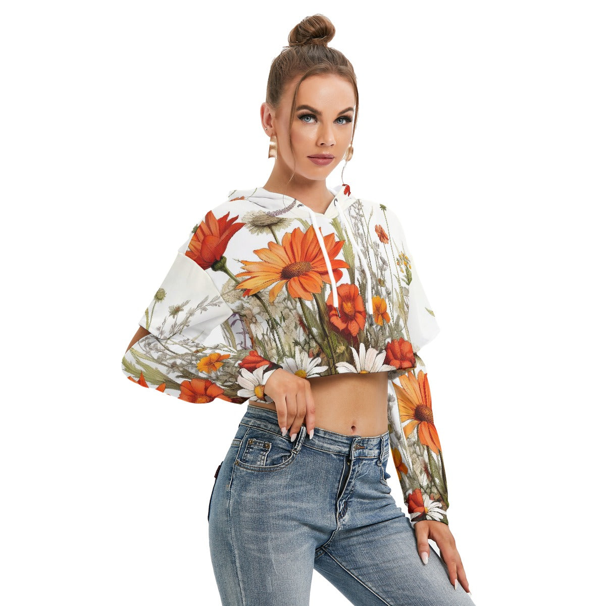 All-Over Print Women's Heavy Fleece Hoodie With Hollow Out Sleeve