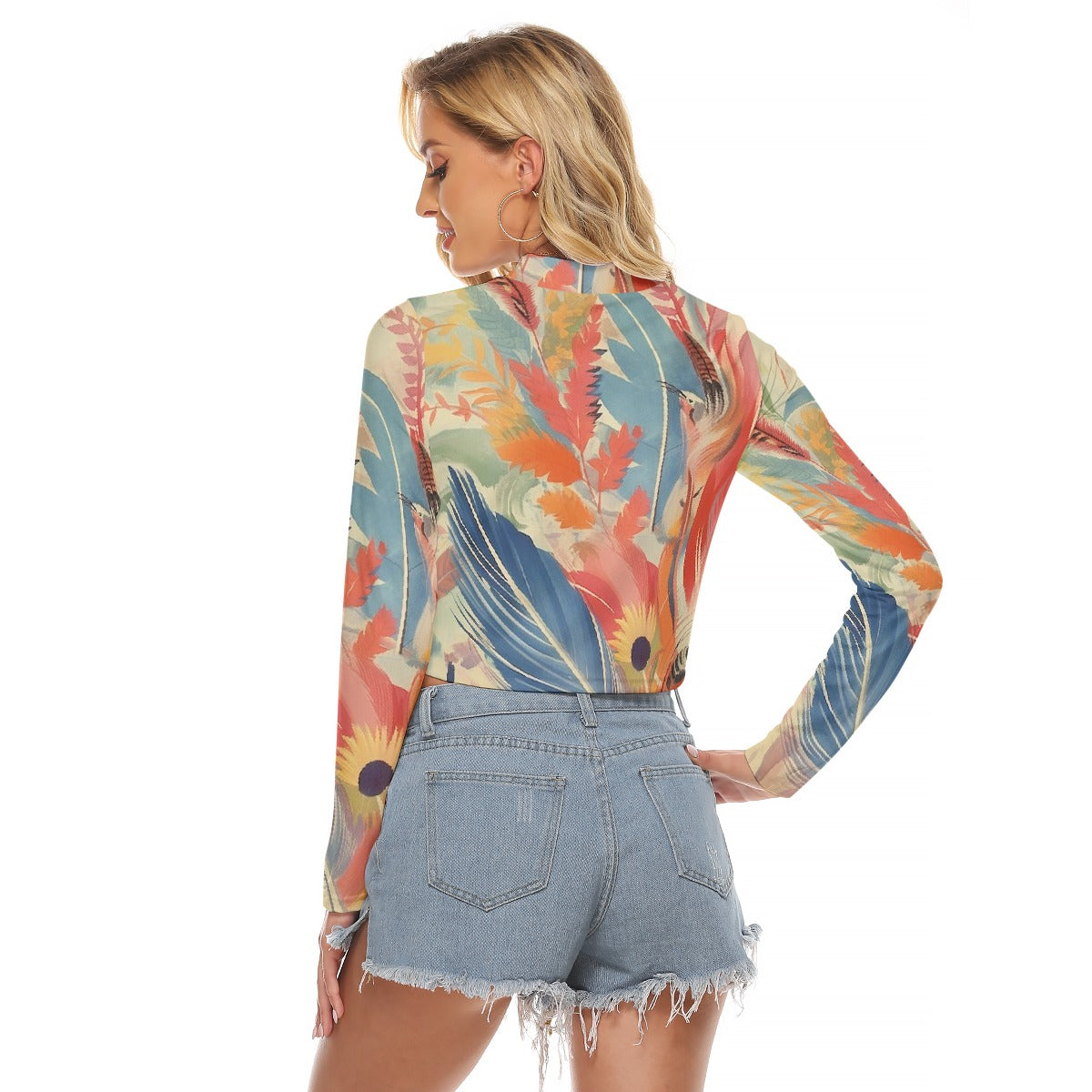 All-Over Print Women's Hollow Chest Keyhole Tight Crop Top