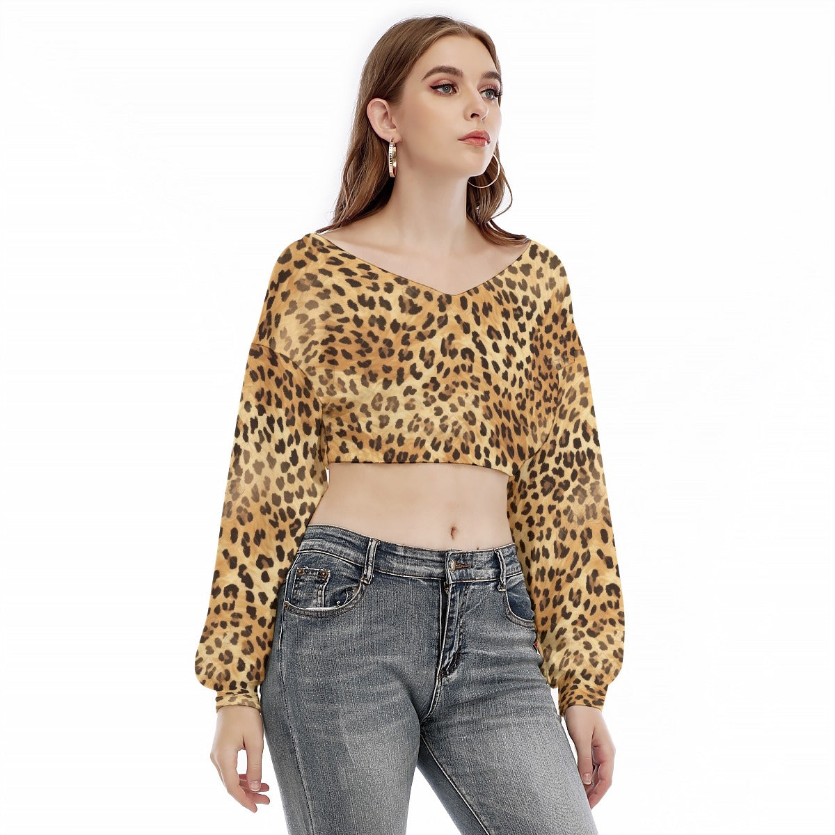 All-Over Print Women's V-neck Long Sleeve Cropped Sweatshirt