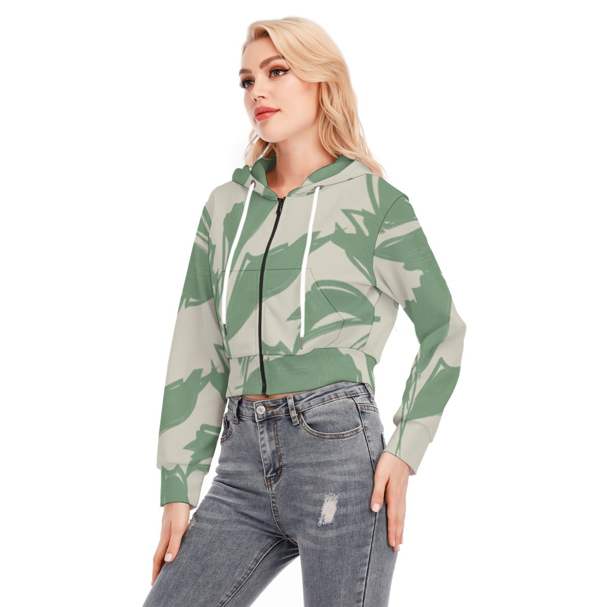 All-Over Print Women's Crop Top Hoodie With Zipper Closure