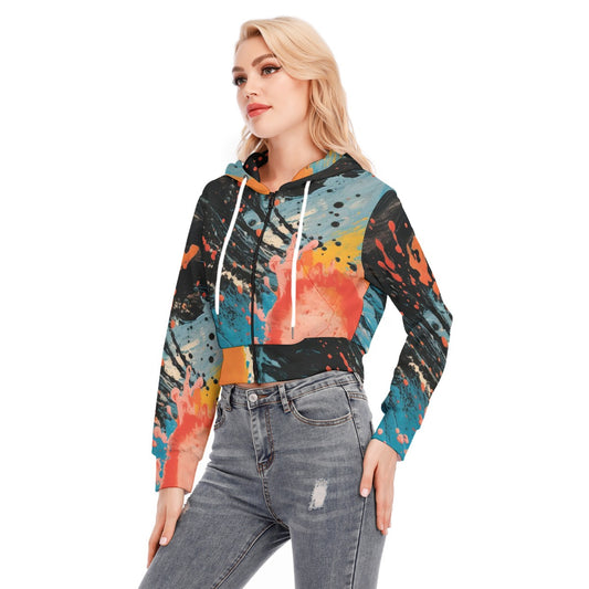 All-Over Print Women's Crop Top Hoodie With Zipper Closure