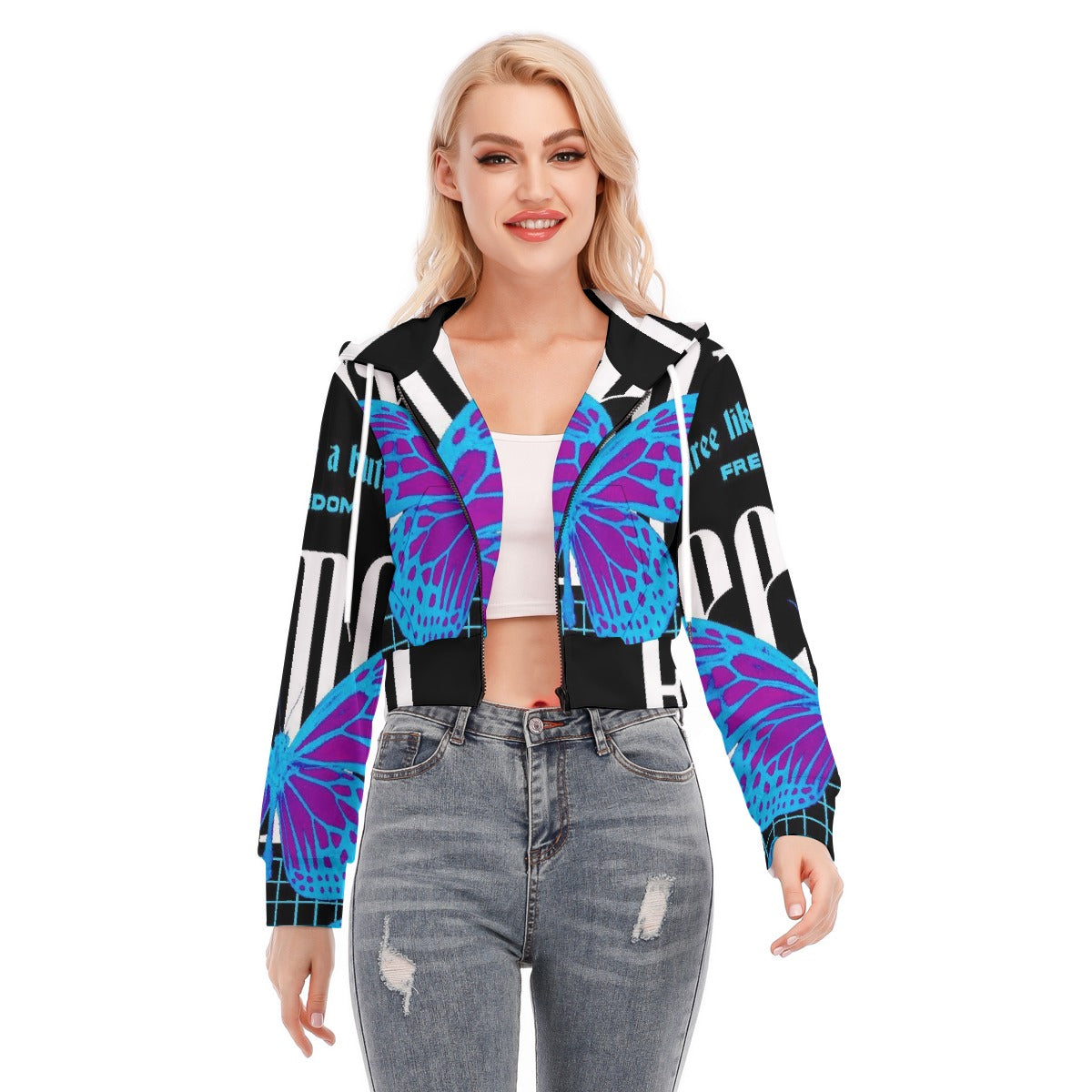 All-Over Print Women's Crop Top Hoodie With Zipper Closure