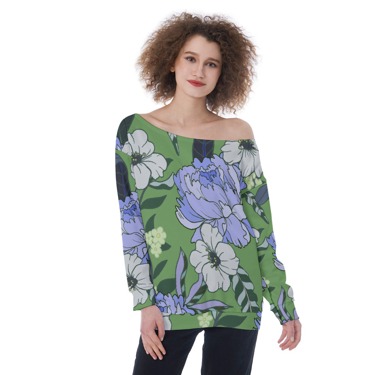 All-Over Print Oversized Women's Off-Shoulder Sweatshirt